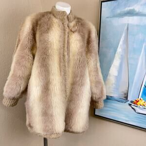 Vintage D'Espririt Faux
Fur Jacket Knit Collar, Cuffs &
Accents Union Made